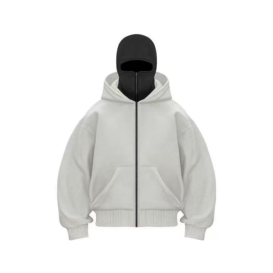 Balaclava Men Zip Hoodie Winter Warm Casual Sweatshirt Y2K with Hooded Face Mask Zipper Design Sports Jacket Outdoor Activities
